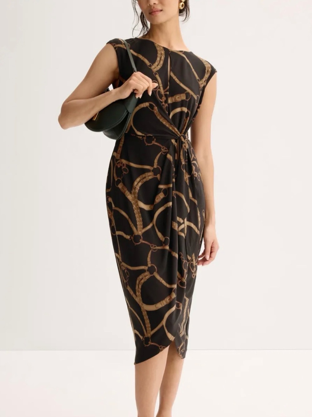 Lauren Ralph Lauren Reidly Day Dress Horsebit Chain Print Jersey 8